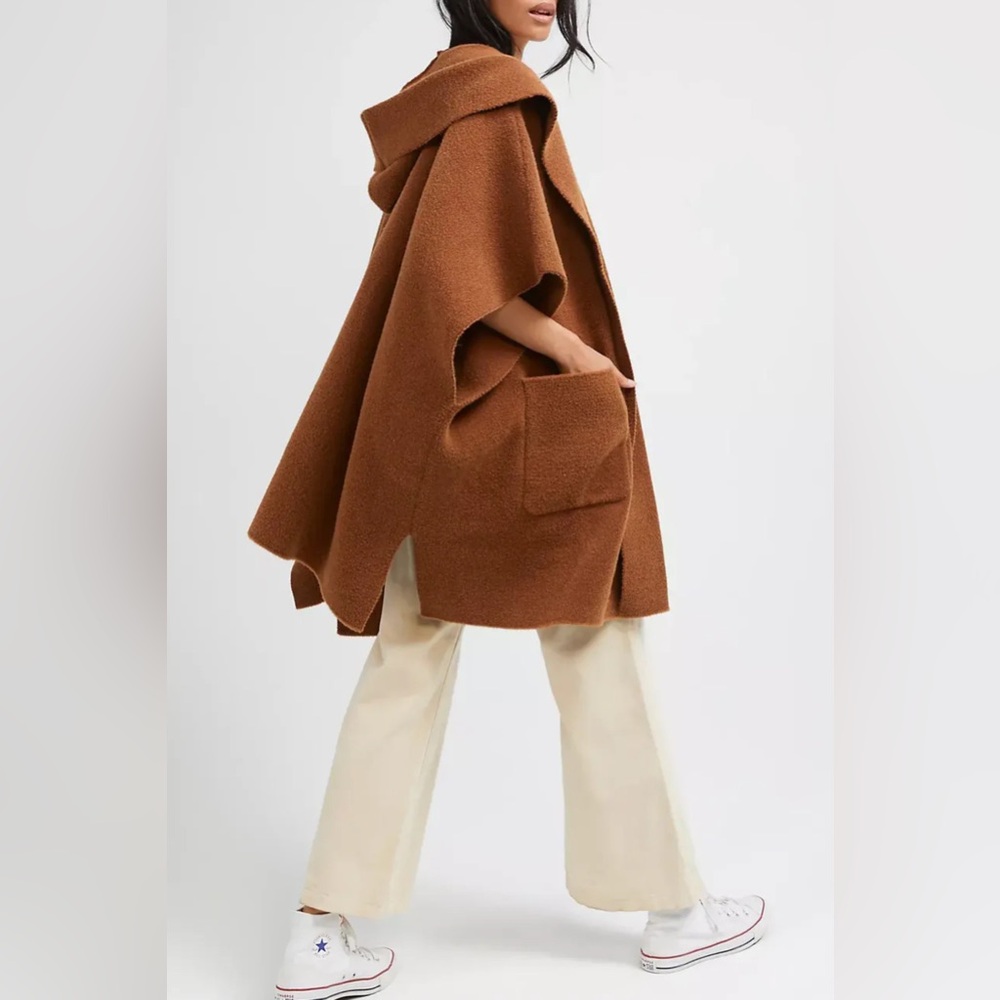 NEW! OPEN FRONT THICK AND WARM KNIT OVERSIZE HOODIE PONCHO WITH POCKETS